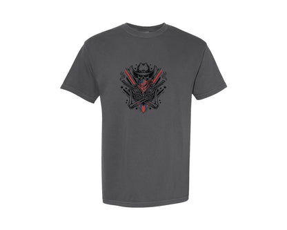 brand:Comfort Colors|color:Pepper|Skeleton Cowboy With Crossed Revolvers Graphic T-Shirt