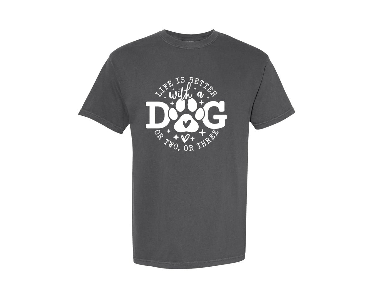 brand:Comfort Colors|color:Pepper|Life Is Better With A Dog Of Two Or Thr Graphic T-Shirt