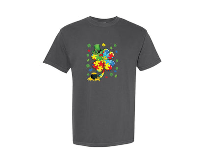 brand:Comfort Colors|color:Pepper|Autism Clover Leprechaun Graphic T-Shirt