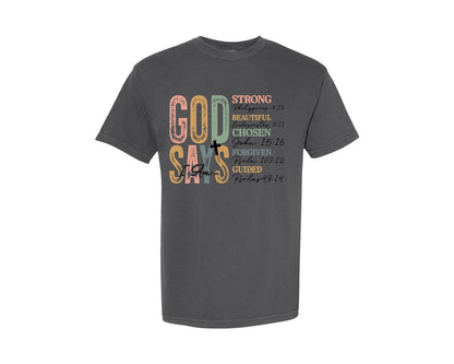 brand:Comfort Colors|color:Pepper|God Says I Am Sleeve Print Sweatshirt Graphic T-Shirt