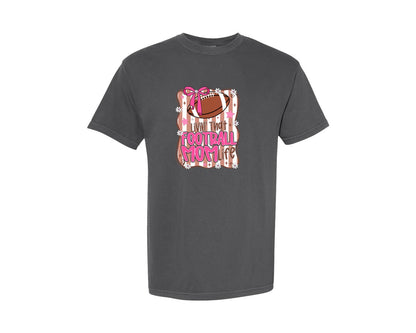 brand:Comfort Colors|color:Pepper|Livin That Football Mom Pink Bow Graphic T-Shirt