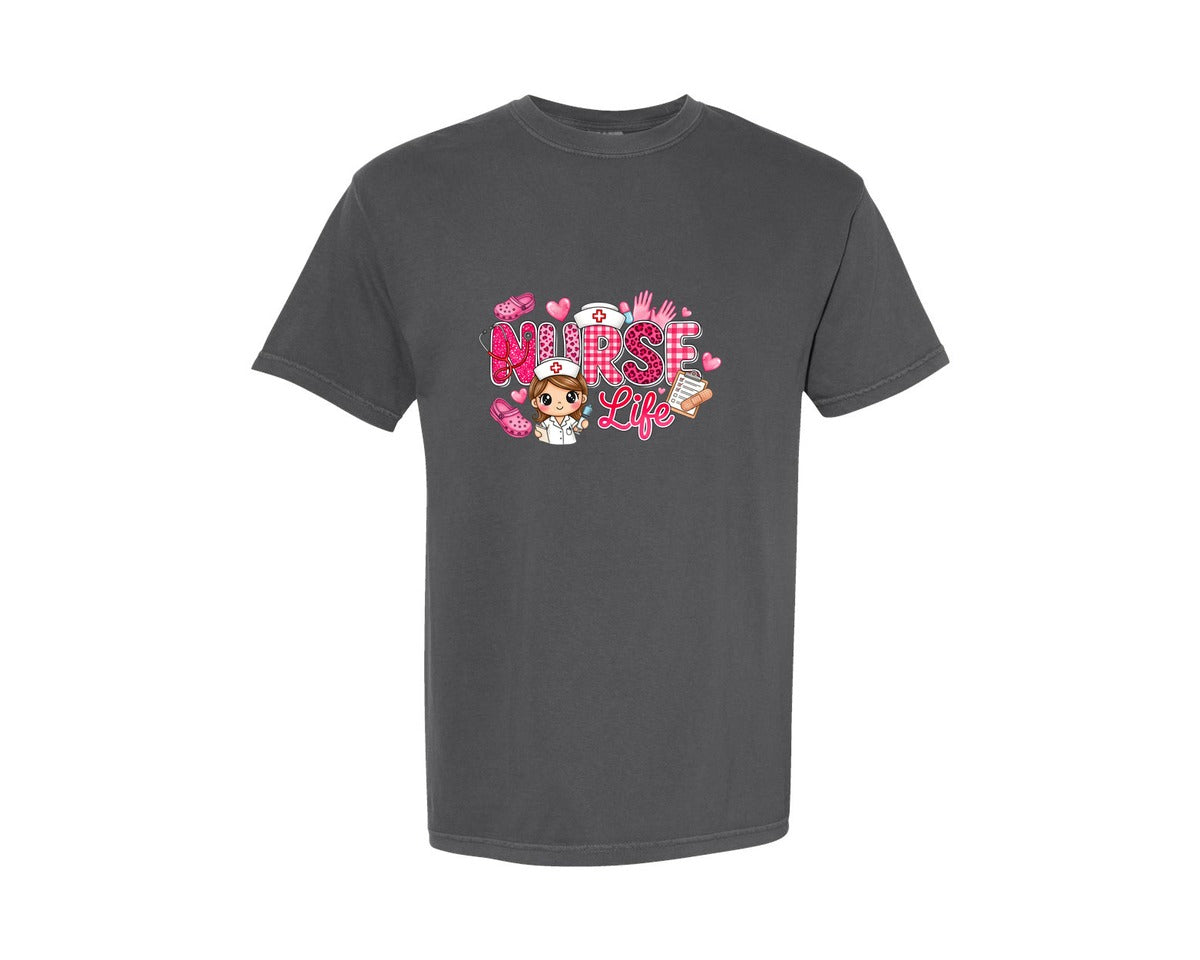 brand:Comfort Colors|color:Pepper|Valentines Day Nurse Life 3 Graphic T-Shirt