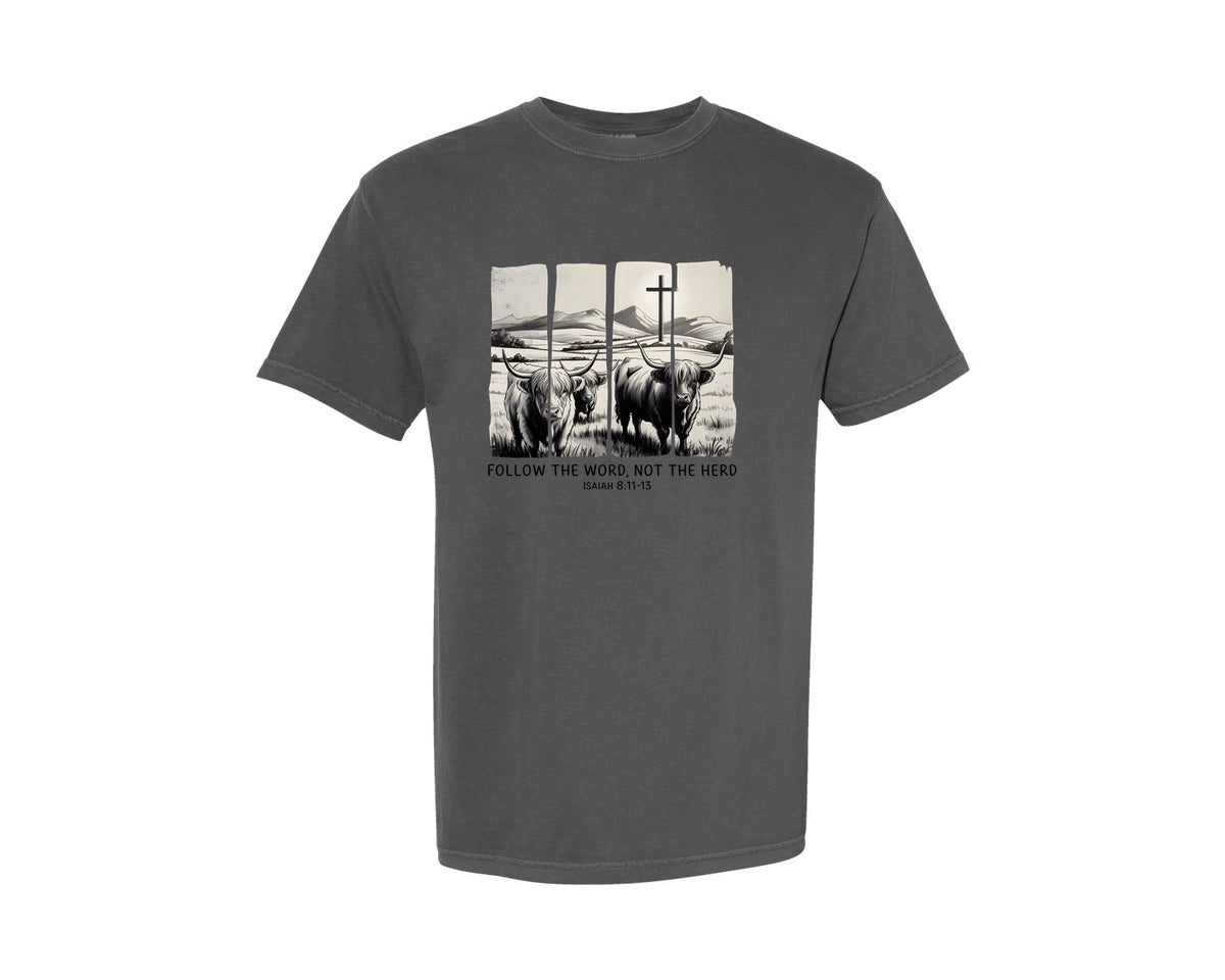 brand:Comfort Colors|color:Pepper|Follow The Word Not The Herd Western 2 Graphic T-Shirt