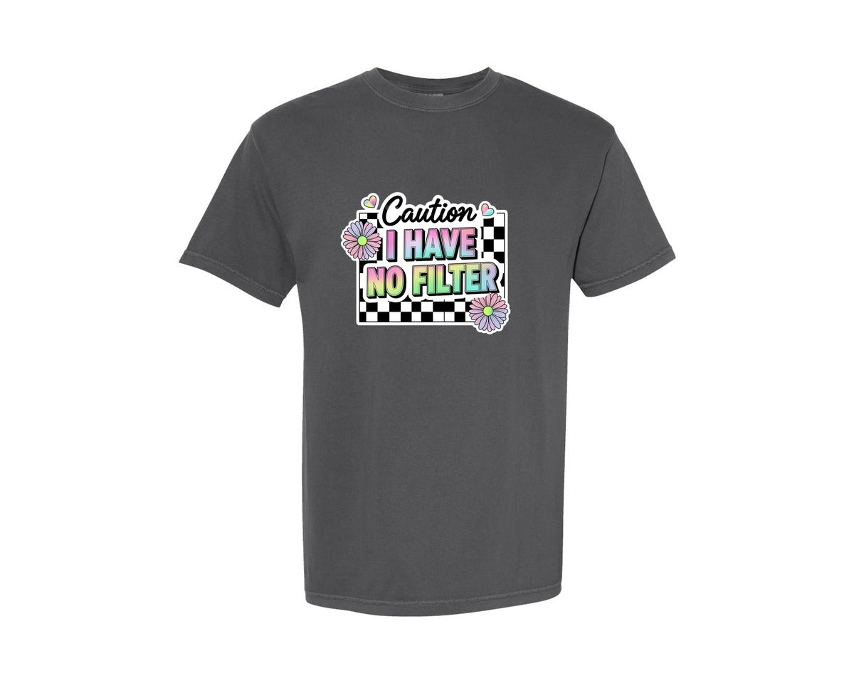 brand:Comfort Colors|color:Pepper|Caution I Have No Filter Graphic T-Shirt