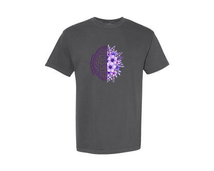 brand:Comfort Colors|color:Pepper|Epilepsy Awareness Brain And Flowers Graphic T-Shirt