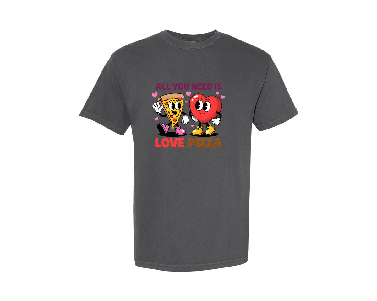 brand:Comfort Colors|color:Pepper|All You Need Is Love Pizza 2 Graphic T-Shirt
