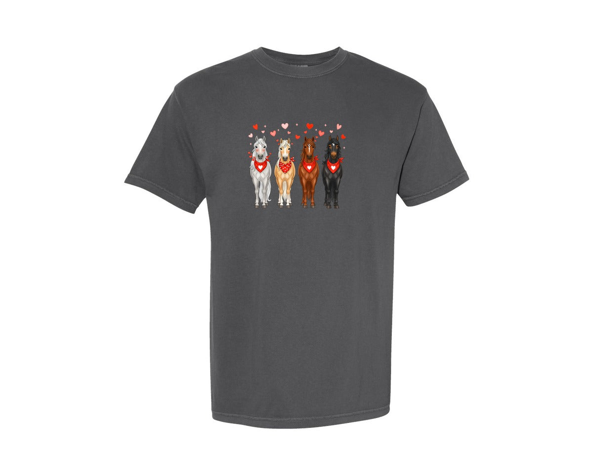 brand:Comfort Colors|color:Pepper|Cute Valentine Horses With Bandanas Graphic T-Shirt