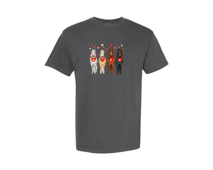 brand:Comfort Colors|color:Pepper|Cute Valentine Horses With Bandanas Graphic T-Shirt