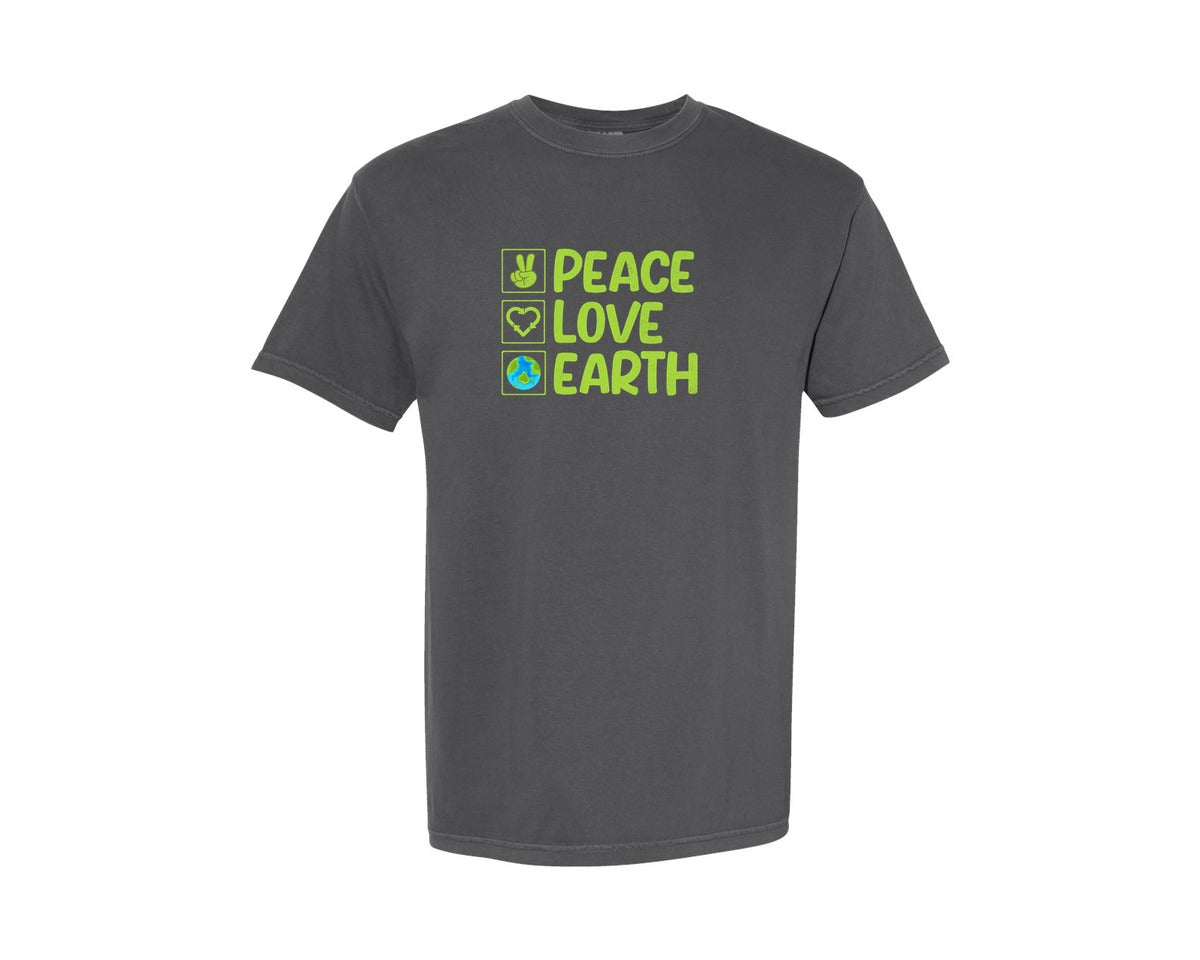 brand:Comfort Colors|color:Pepper|Peace Love Earth T Shirt Graphic T-Shirt