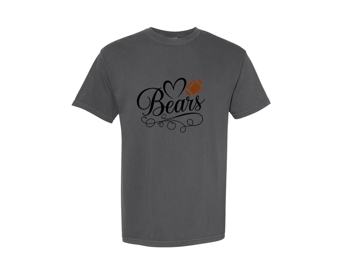 brand:Comfort Colors|color:Pepper|Retro Bears Football Mascot Heart Graphic T-Shirt