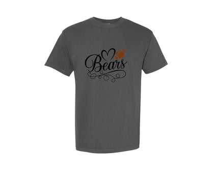 brand:Comfort Colors|color:Pepper|Retro Bears Football Mascot Heart Graphic T-Shirt