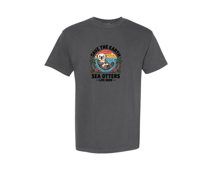brand:Comfort Colors|color:Pepper|Save The Earth Cute Sea Otter Graphic T-Shirt