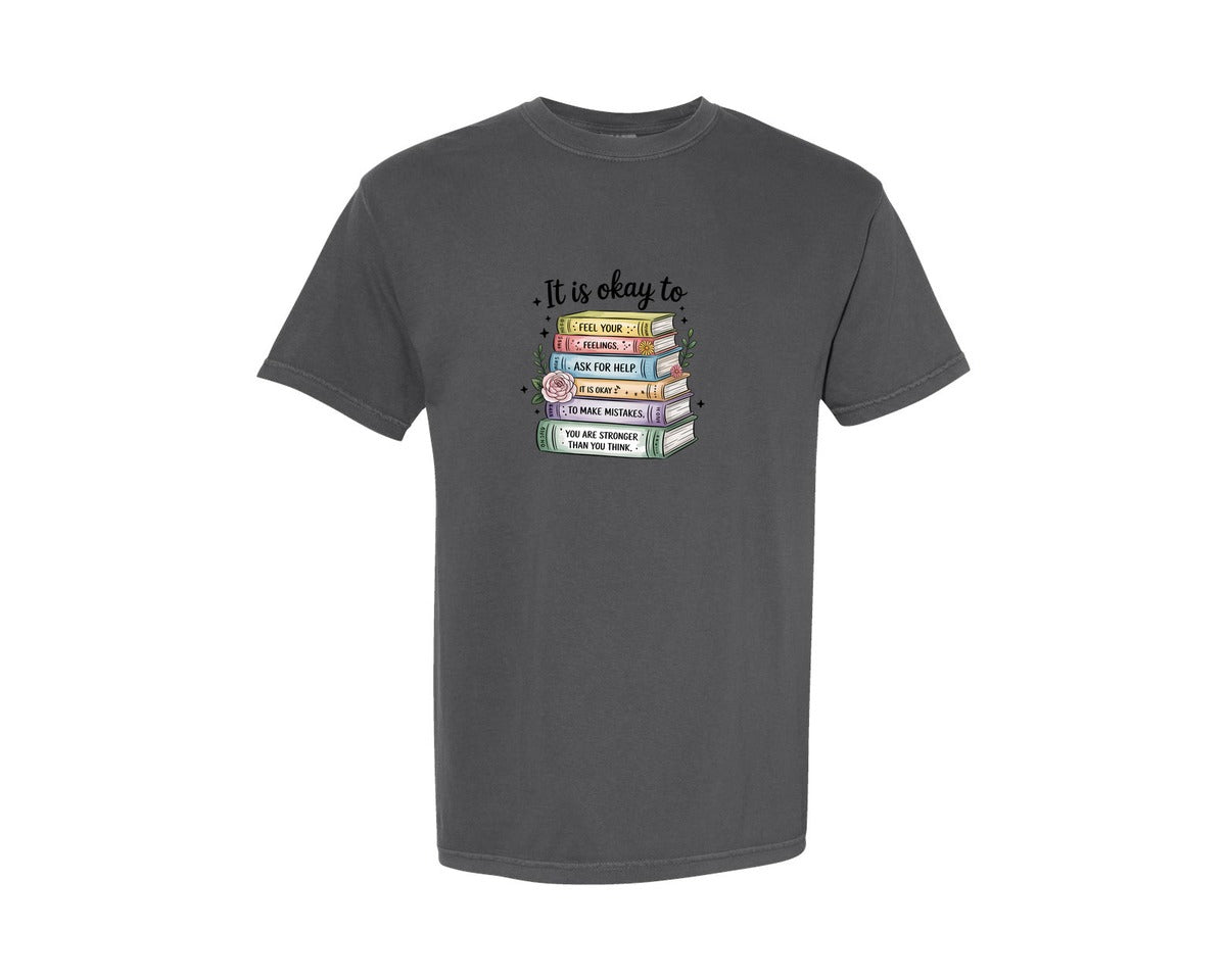 brand:Comfort Colors|color:Pepper|Reading Book Self Care Positivity Shirt Graphic T-Shirt