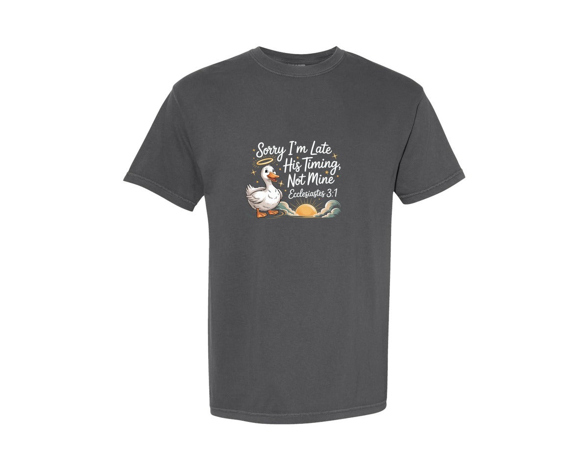 brand:Comfort Colors|color:Pepper|Sorry Im Late Christian Faith Graphic T-Shirt