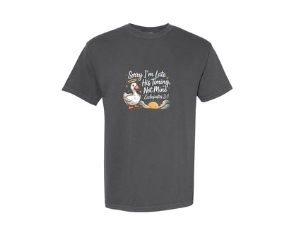 brand:Comfort Colors|color:Pepper|Sorry Im Late Christian Faith Graphic T-Shirt