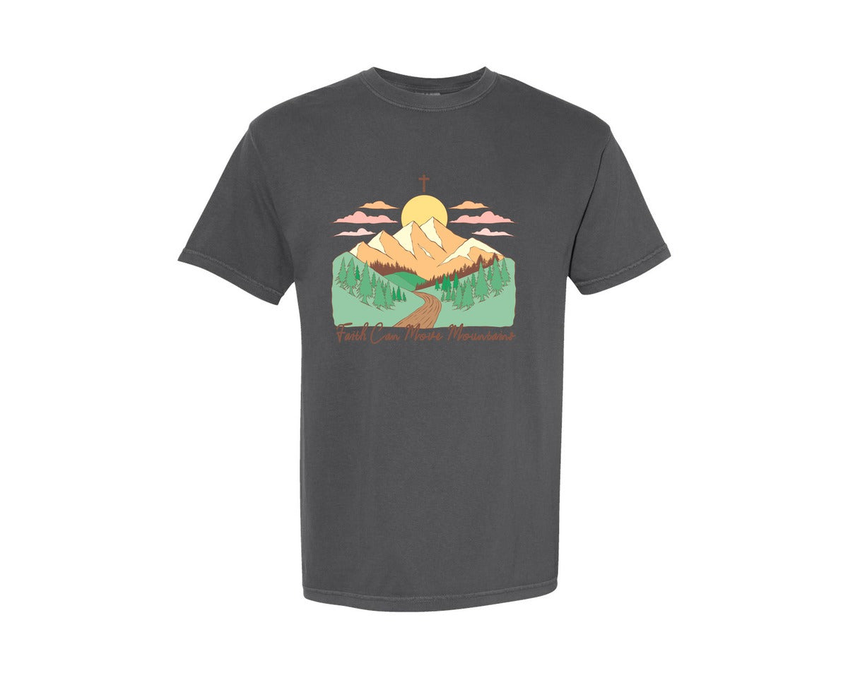 brand:Comfort Colors|color:Pepper|Faith Can Move Mountains Christian Quote 2 Graphic T-Shirt