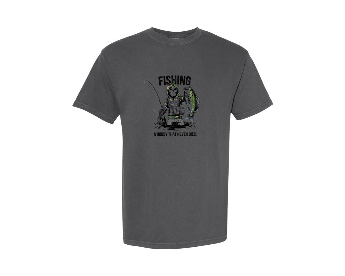 brand:Comfort Colors|color:Pepper|Fishing A Hobby That Never Dies T Shirt Graphic T-Shirt
