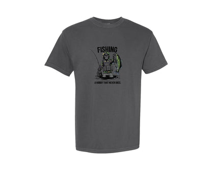 brand:Comfort Colors|color:Pepper|Fishing A Hobby That Never Dies T Shirt Graphic T-Shirt