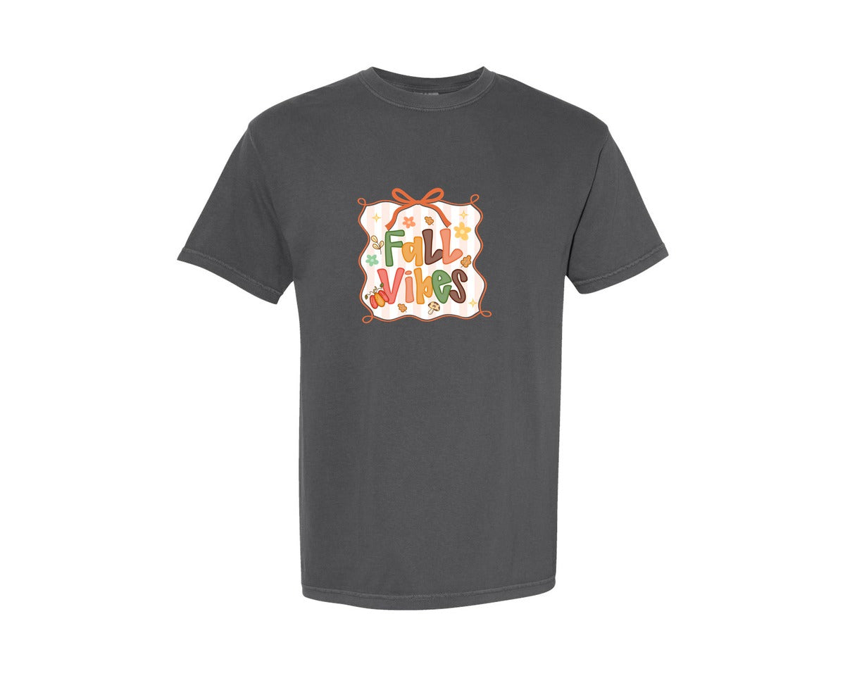 brand:Comfort Colors|color:Pepper|Preppy Fall Vibes Fall Coquette Graphic T-Shirt