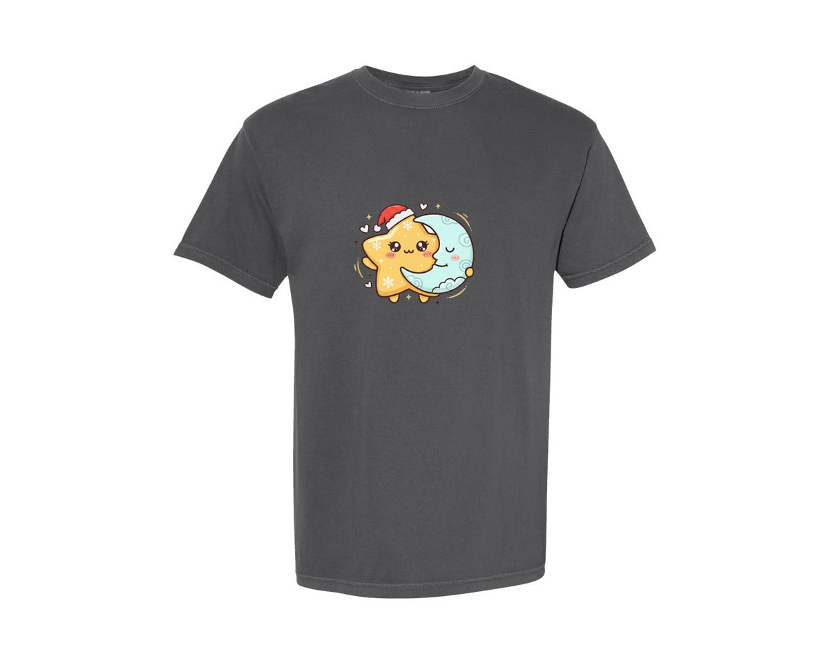 brand:Comfort Colors|color:Pepper|Adorable Star And Moon Christmas Graphic T-Shirt