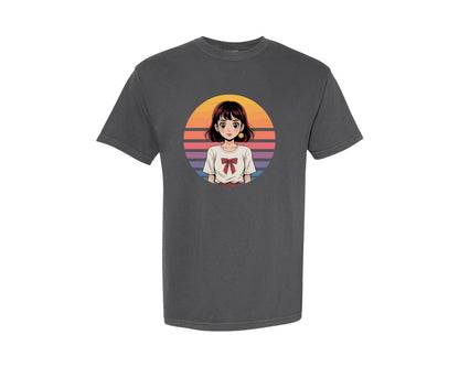 brand:Comfort Colors|color:Pepper|Anime Retro Vintage Sunset Vector Graphic T-Shirt