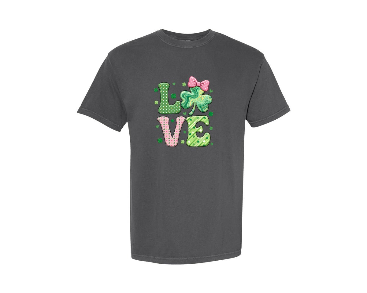 brand:Comfort Colors|color:Pepper|Love Shamrock Cute St Patricks Day Graphic T-Shirt
