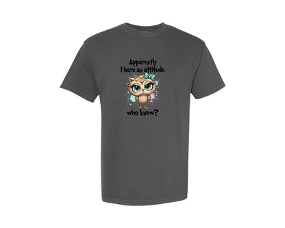 brand:Comfort Colors|color:Pepper|Cute Attitude Owl Design Graphic T-Shirt