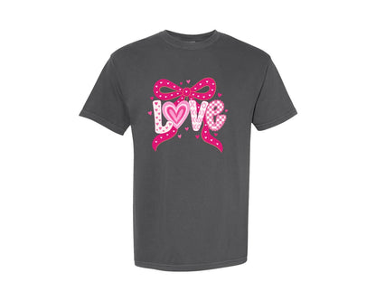 brand:Comfort Colors|color:Pepper|Coquette Heart Bow Preppy Valentine 3 Graphic T-Shirt