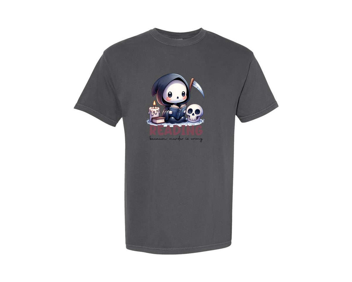 brand:Comfort Colors|color:Pepper|Reading Funny Grim Reaper Quote Graphic T-Shirt