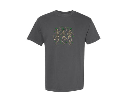 brand:Comfort Colors|color:Pepper|St Patricks Day Dancing Skeleton 2 Graphic T-Shirt