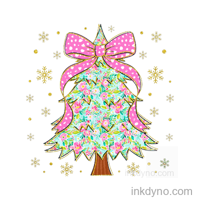 Pink Coquette Glitter Tree -01 DTF Transfer – Ready to Press (Christmas)