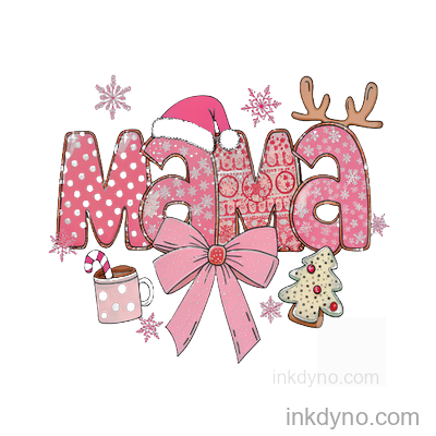 Festive Mama Christmas Design With Bow And Accessories — DTF Transfer