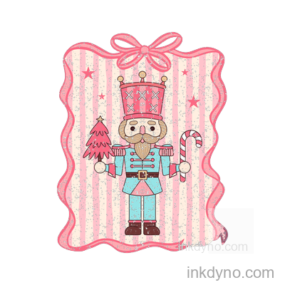 Vintage Nutcracker Christmas Design With Pink Stripes — DTF Transfer