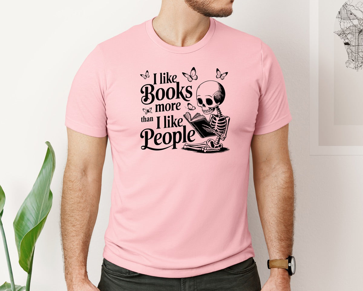 brand:Bella Canvas|color:Pink|I Like Books More Than I Like People 3 Graphic T-Shirt
