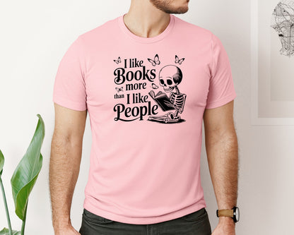 brand:Bella Canvas|color:Pink|I Like Books More Than I Like People 3 Graphic T-Shirt