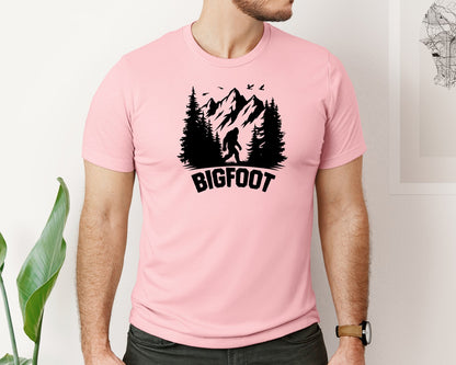 brand:Bella Canvas|color:Pink|Retro Bigfoot Silhouette Pixel Art Graphic T-Shirt