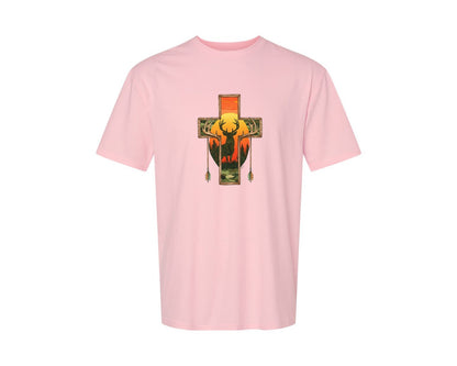 brand:Generic|color:Pink|Deer Cross Rustic Hunting Cross Sub Graphic T-Shirt