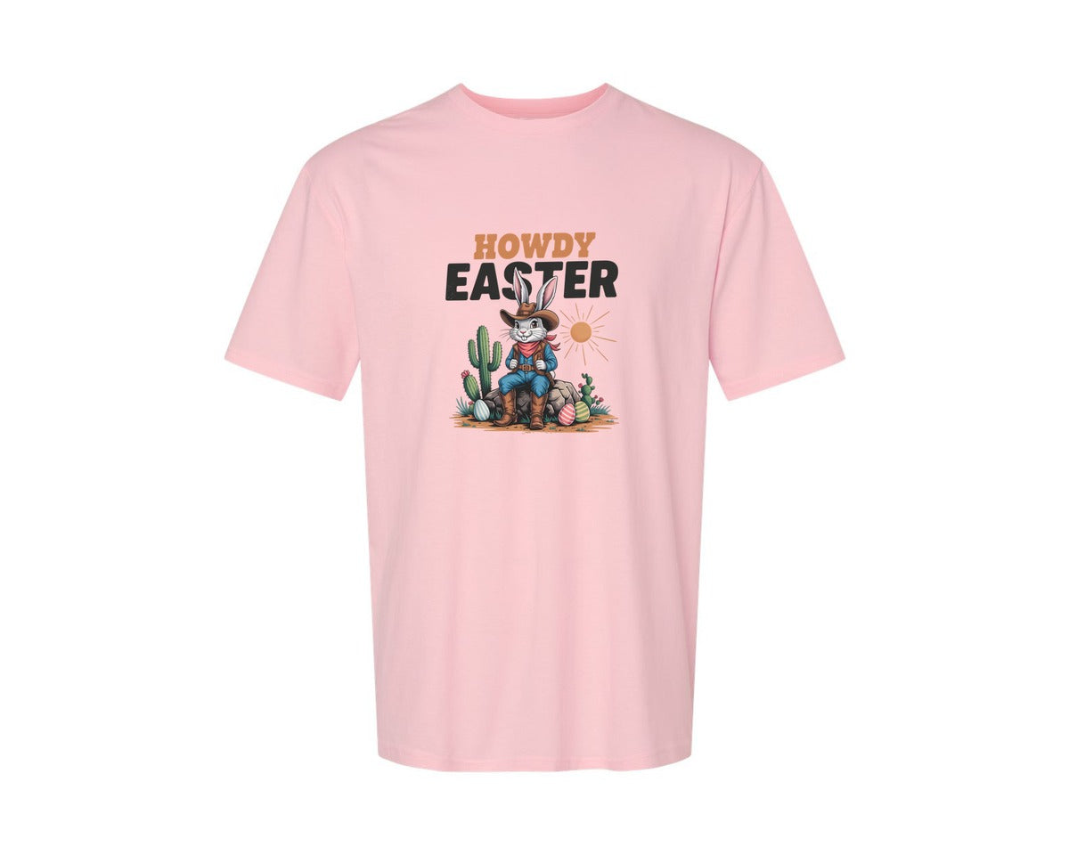 brand:Generic|color:Pink|Howdy Easter Western Cowboy Bunny 2 Graphic T-Shirt