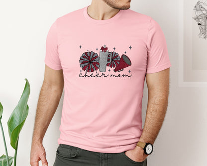 brand:Bella Canvas|color:Pink|Cheer Mom Glitter Cheerleading Graphic T-Shirt