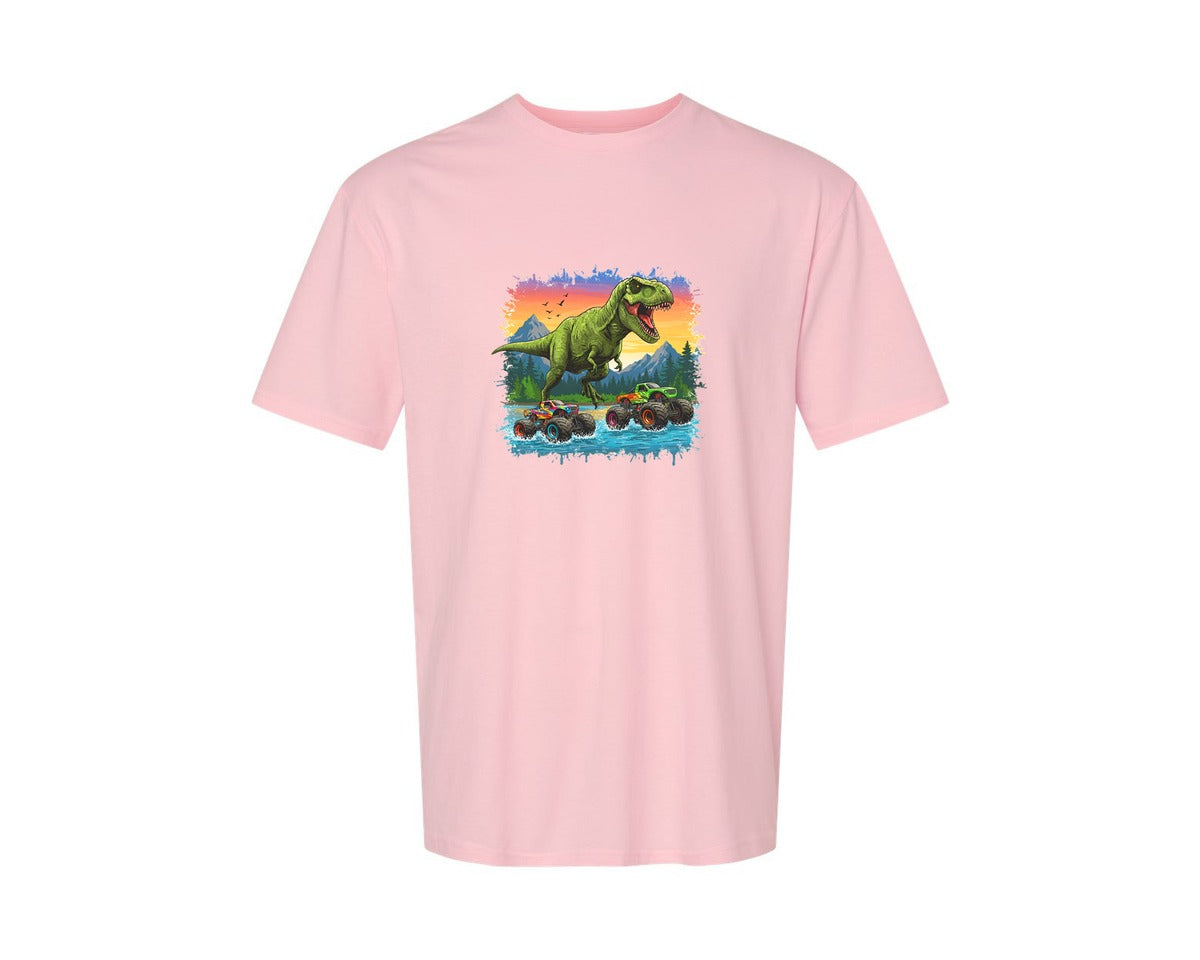brand:Generic|color:Pink|Dinosaur Monster Truck T Rex Graphic T-Shirt