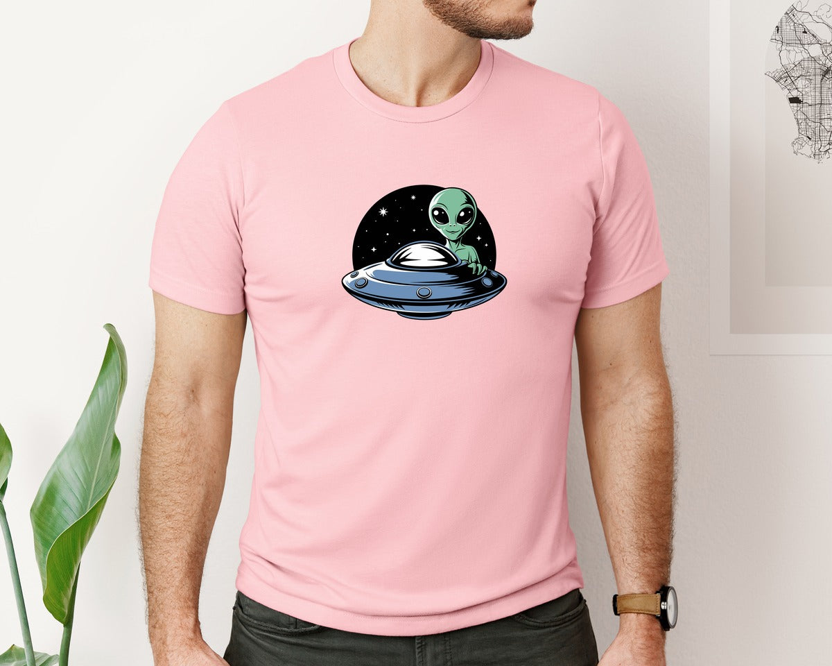 brand:Bella Canvas|color:Pink|Retro Vintage Ufo Alien T Shirt Design 4 Graphic T-Shirt