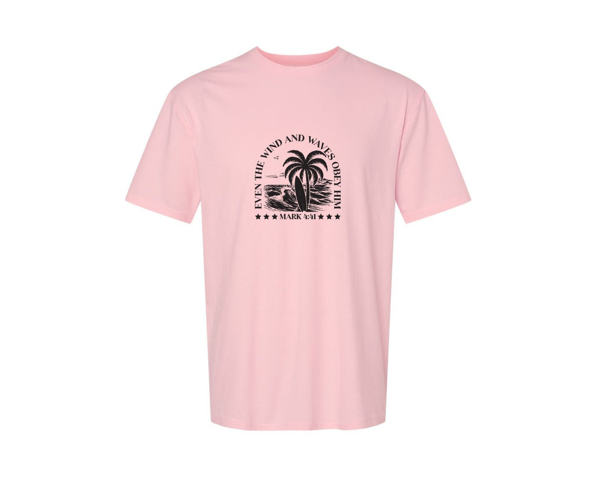 brand:Generic|color:Pink|Wind And Waves Obey Him Mark 441 Graphic T-Shirt