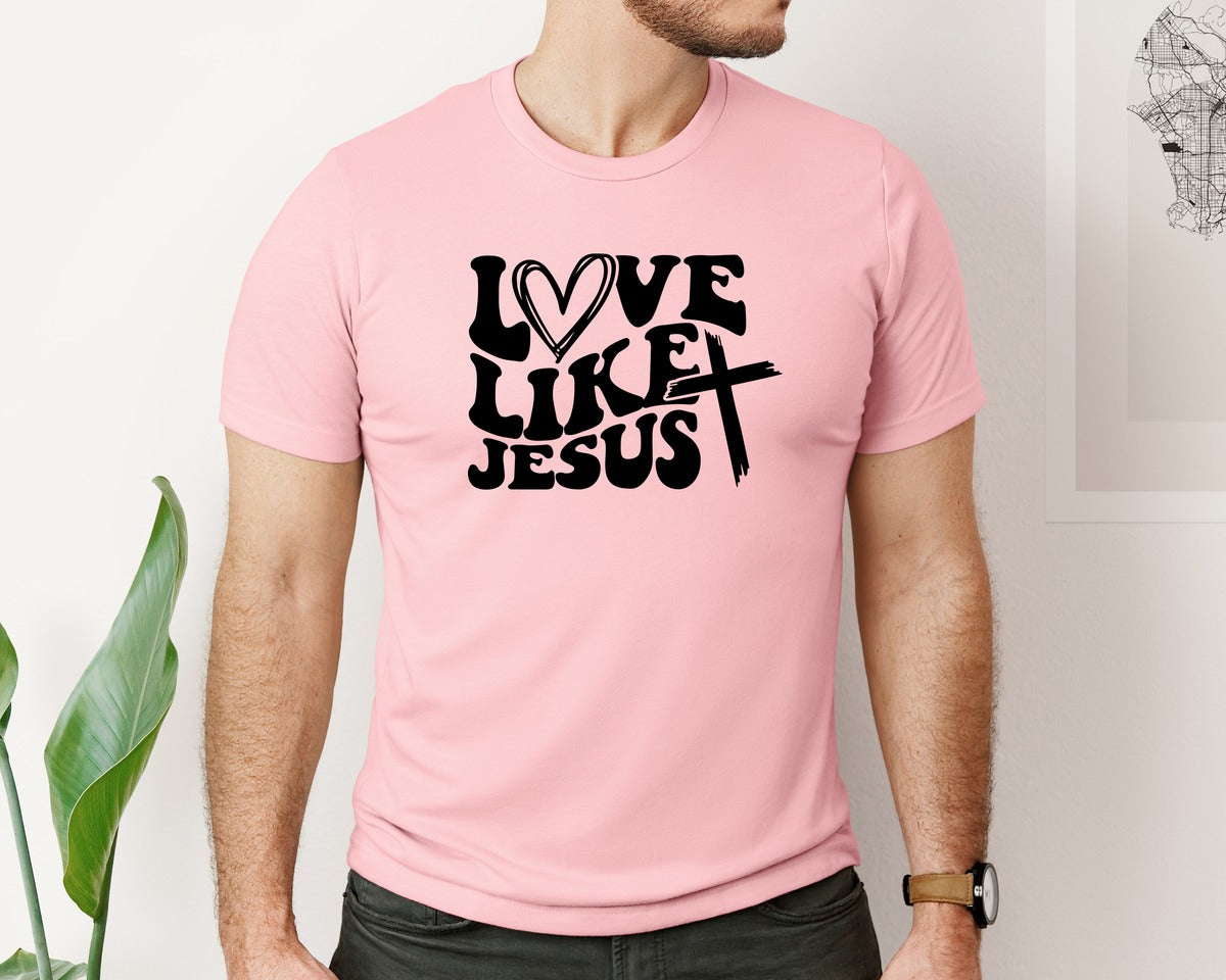 brand:Bella Canvas|color:Pink|Love Like Jesus Wavy 2 Graphic T-Shirt