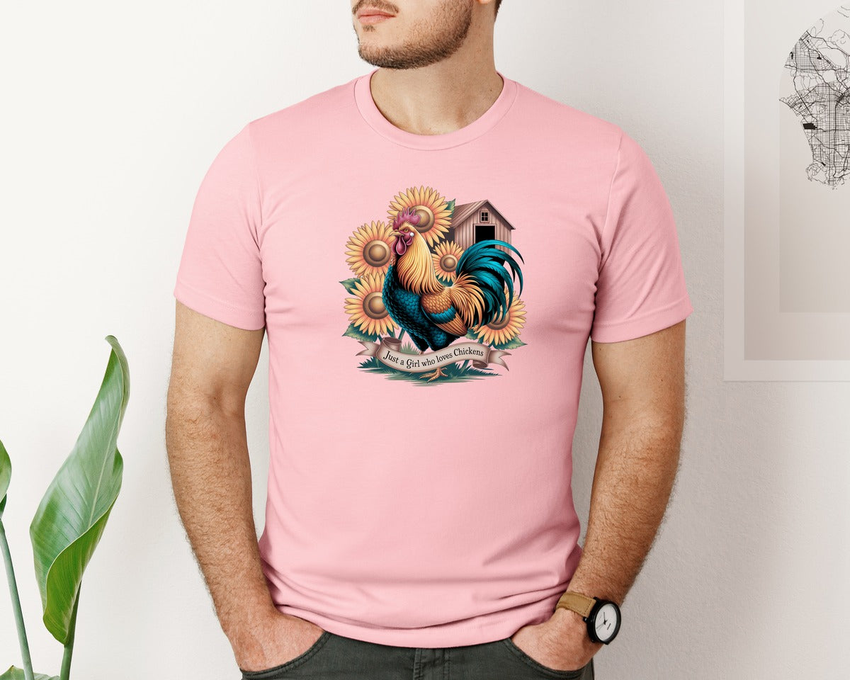 brand:Bella Canvas|color:Pink|Just A Girl Who Loves Chickens 10 Graphic T-Shirt