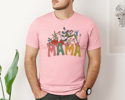 brand:Bella Canvas|color:Pink|Mama Shirt Wildflowers Mama Shirt Graphic T-Shirt