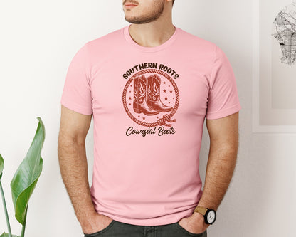 brand:Bella Canvas|color:Pink|Southern Roots Cowgirl Boots Cowgir Graphic T-Shirt