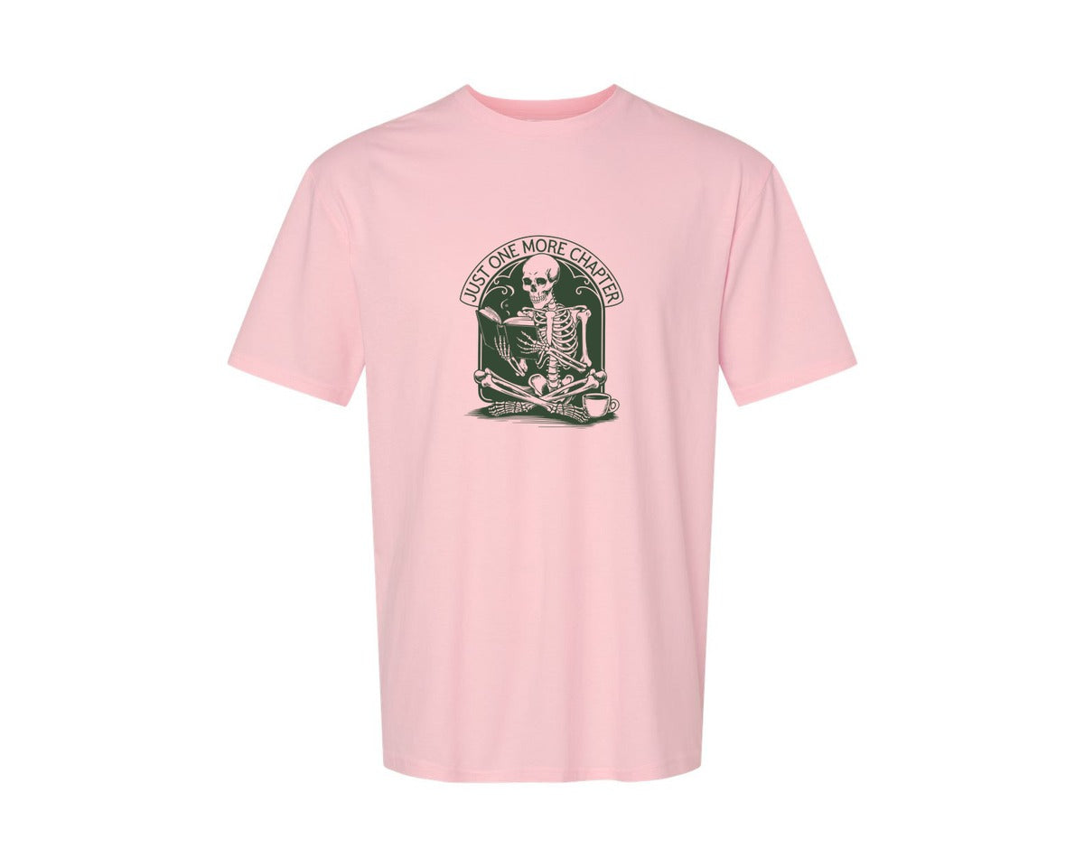 brand:Generic|color:Pink|Just One More Chapter Skeleton Coffee 2 Graphic T-Shirt