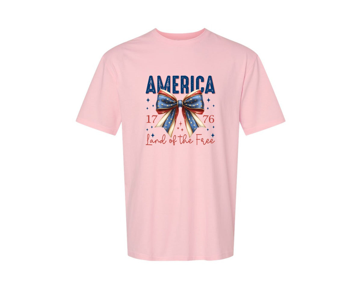 brand:Generic|color:Pink|America Bow Land Of The Free Graphic T-Shirt