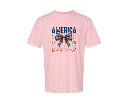 brand:Generic|color:Pink|America Bow Land Of The Free Graphic T-Shirt