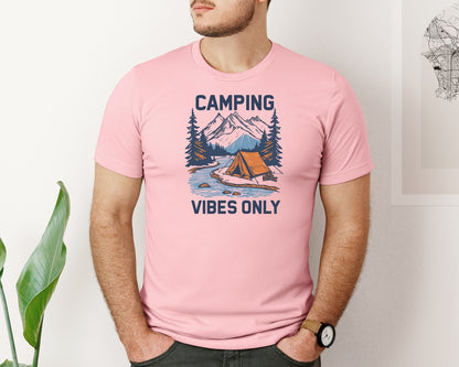 brand:Bella Canvas|color:Pink|Camping Vibes Only Outdoor Adventure Tee Graphic T-Shirt